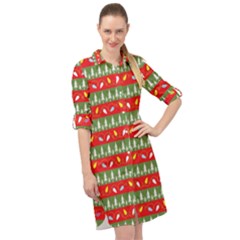 Christmas-papers-red-and-green Long Sleeve Mini Shirt Dress by Bedest