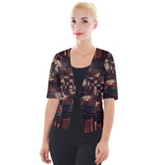 Library-tunnel-books-stacks Cropped Button Cardigan by Bedest