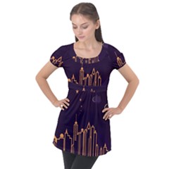 Skyscraper Town Urban Towers Puff Sleeve Tunic Top by pakminggu