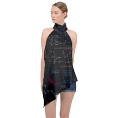Math Mathematics Pattern Halter Asymmetric Satin Top by pakminggu