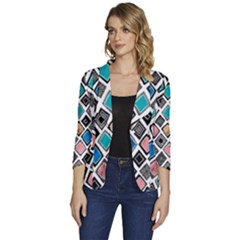 Diamond Shapes Pattern Women s One-button 3/4 Sleeve Short Jacket by Cowasu