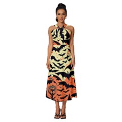 Bat Pattern Sleeveless Cross Front Cocktail Midi Chiffon Dress by Valentinaart