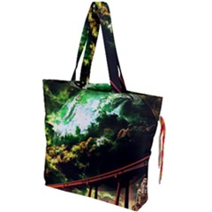 Science-fiction-forward-futuristic Drawstring Tote Bag by Cowasu