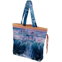 Sea-waves-ocean-water-beach-surf Drawstring Tote Bag by Cowasu