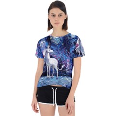 Unicorn Starry Night Print Van Gogh Open Back Sport T-shirt by Sarkoni