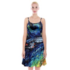 Spaceship Galaxy Parody Art Starry Night Spaghetti Strap Velvet Dress by Sarkoni