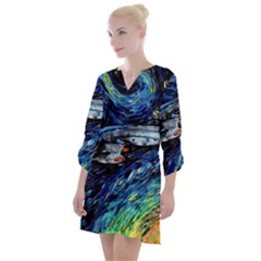 Spaceship Galaxy Parody Art Starry Night Open Neck Shift Dress by Sarkoni