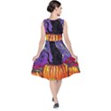 Halloween Art Starry Night Hallows Eve Black Cat Pumpkin V-Neck Midi Sleeveless Dress  View2