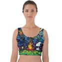 Dog Cartoon Starry Night Print Van Gogh Parody Velvet Crop Top View1
