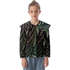 Calathea Leaves Strippe Line Kids  Peter Pan Collar Blouse by Ravend