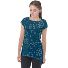 Space Seamless Pattern Cap Sleeve High Low Top by Bedest