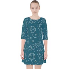 Space Seamless Pattern Quarter Sleeve Pocket Dress by Bedest