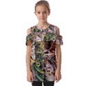 Japanese Painting Flower Peacock Fold Over Open Sleeve Top View1