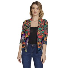 Cute Cartoon Doodle Women s Draped Front 3/4 Sleeve Shawl Collar Jacket by Bedest