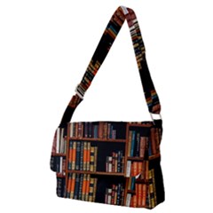 Assorted Title Of Books Piled In The Shelves Assorted Book Lot Inside The Wooden Shelf Full Print Messenger Bag (m) by Ravend