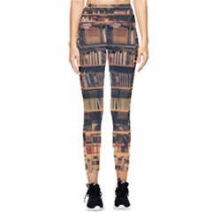 Books On Bookshelf Assorted Color Book Lot In Bookcase Library Pocket Leggings  by Ravend