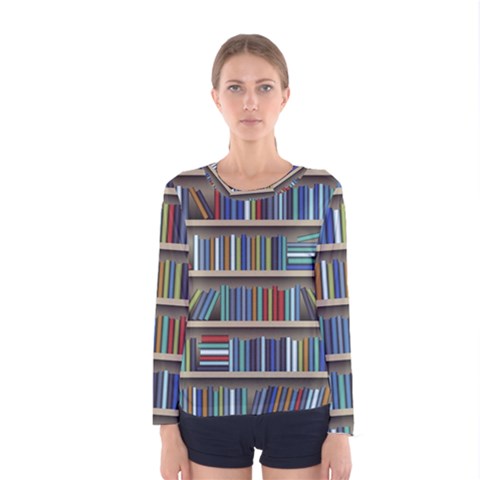 Bookshelf Women s Long Sleeve T-shirt by Ravend