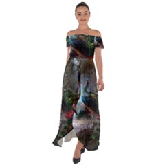 Peacock Art Painting Off Shoulder Open Front Chiffon Dress by Ndabl3x