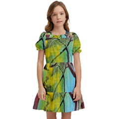 Detail Of A Bright Abstract Painted Art Background Texture Colors Kids  Puff Sleeved Dress by Ndabl3x