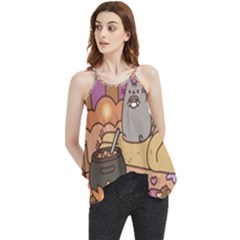 Pusheen Cute Fall The Cat Flowy Camisole Tank Top by Ndabl3x