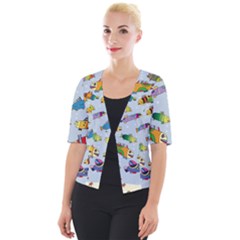 Fish Ocean Sea Water Diving Blue Cropped Button Cardigan by Ndabl3x