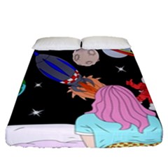 Girl Bed Space Planet Spaceship Fitted Sheet (queen Size) by Bedest
