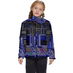 Blue Computer Monitor With Chair Game Digital Art Kids  Puffer Bubble Jacket Coat by Bedest
