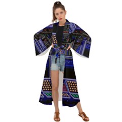 Blue Computer Monitor With Chair Game Digital Art Maxi Kimono by Bedest