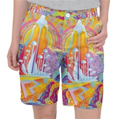Multicolored Optical Illusion Painting Psychedelic Digital Art Women s Pocket Shorts by Bedest