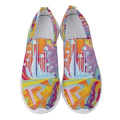Multicolored Optical Illusion Painting Psychedelic Digital Art Women s Slip On Sneakers by Bedest