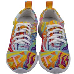 Multicolored Optical Illusion Painting Psychedelic Digital Art Kids Athletic Shoes by Bedest