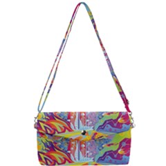 Multicolored Optical Illusion Painting Psychedelic Digital Art Removable Strap Clutch Bag by Bedest