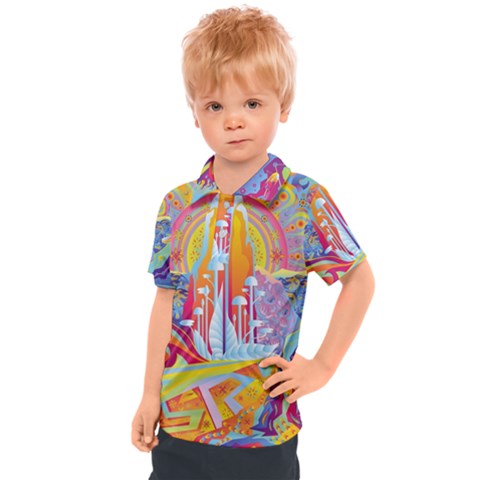Multicolored Optical Illusion Painting Psychedelic Digital Art Kids  Polo T-shirt by Bedest