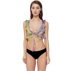 Multicolored Optical Illusion Painting Psychedelic Digital Art Low Cut Ruffle Edge Bikini Top by Bedest