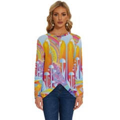 Multicolored Optical Illusion Painting Psychedelic Digital Art Long Sleeve Crew Neck Pullover Top by Bedest