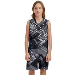 Black And Gray Circuit Board Computer Microchip Digital Art Kids  Basketball Mesh Set by Bedest