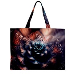 Blue And Brown Flower 3d Abstract Fractal Zipper Mini Tote Bag by Bedest
