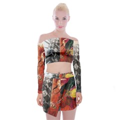 Left And Right Brain Illustration Splitting Abstract Anatomy Off Shoulder Top With Mini Skirt Set by Bedest