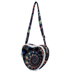 Psychedelic Colorful Abstract Trippy Fractal Heart Shoulder Bag by Bedest