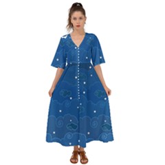 Sky Night Moon Clouds Crescent Kimono Sleeve Boho Dress by Proyonanggan