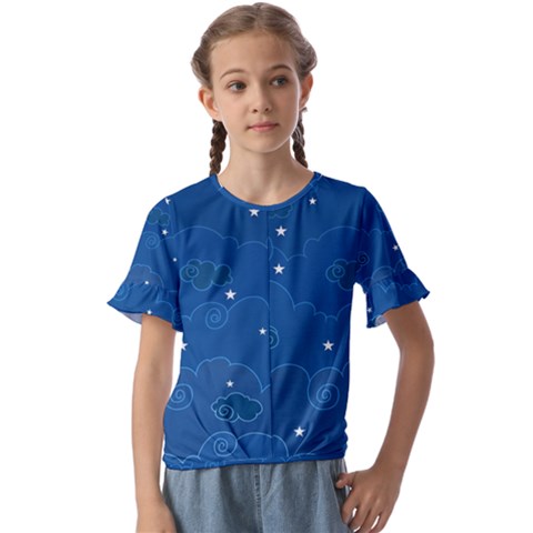 Sky Night Moon Clouds Crescent Kids  Cuff Sleeve Scrunch Bottom T-shirt by Proyonanggan