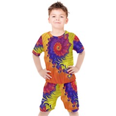 Fractal Spiral Bright Colors Kids  T-shirt And Shorts Set by Proyonanggan