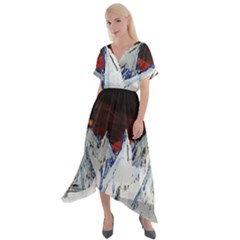 Abstract Painting Cold Temperature Snow Nature Cross Front Sharkbite Hem Maxi Dress by Grandong