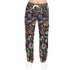 Multicolored Doodle Abstract Colorful Multi Colored Women Velvet Drawstring Pants by Grandong