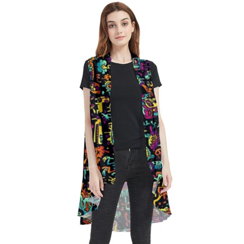 Multicolored Doodle Abstract Colorful Multi Colored Sleeveless Chiffon Waistcoat Shirt by Grandong