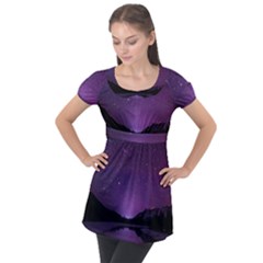 Dark Purple Aesthetic Landscape Puff Sleeve Tunic Top by Sarkoni