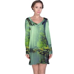Trees Forest Artwork Nature Beautiful Landscape Long Sleeve Nightdress by Sarkoni