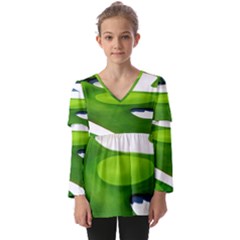 Golf Course Par Green Kids  V Neck Casual Top by Sarkoni