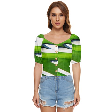 Golf Course Par Green Button Up Blouse by Sarkoni