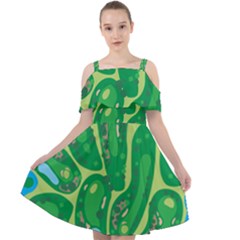 Golf Course Par Golf Course Green Cut Out Shoulders Chiffon Dress by Sarkoni